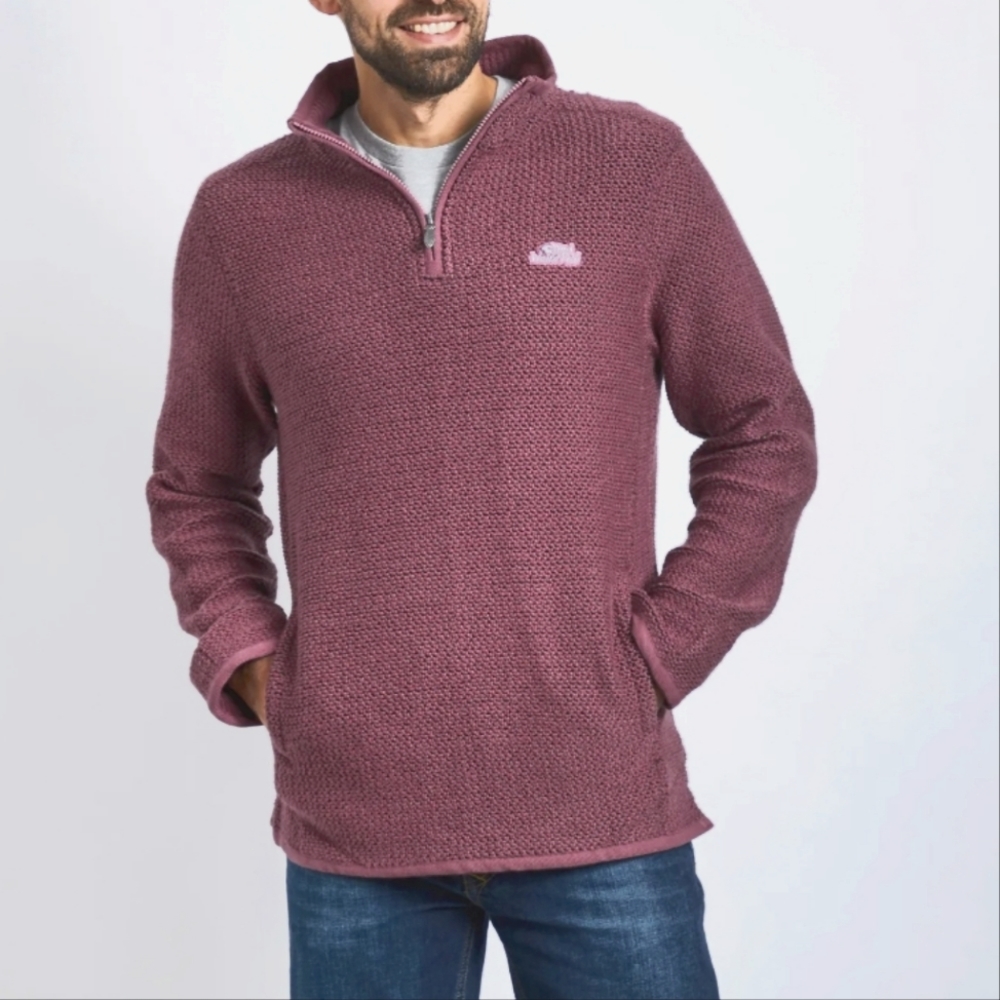 Weird Fish Stern 1/4 Zip Eco Maraoni Knit Pullover Sweatshirt Crushed Berry S